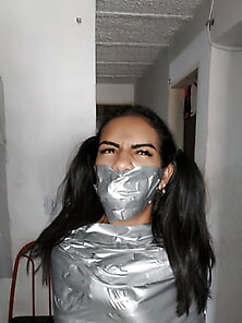 Young Girl Duct Tape Wrapped Like An Egyptian Mummy
