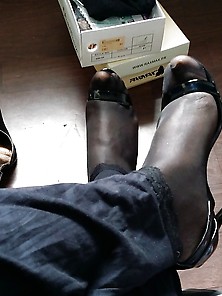 Black High Heels Sandals Nylons