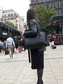 Street Pantyhose - Ugly British Cunt In Tights And Heels