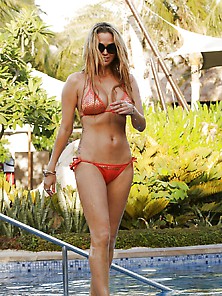 Sarah Harding Stunning Red Bikini