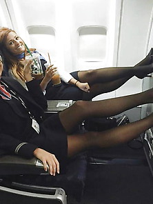 More Air Hostess Stewardess In Tights Pantyhose Nylons