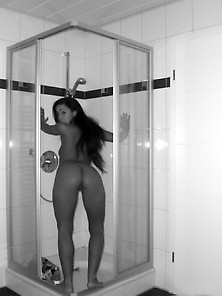 Horny Girl In The Shower Black And White